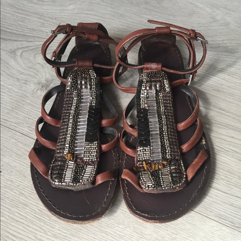 Barneys New York leather beaded gladiator sandals
